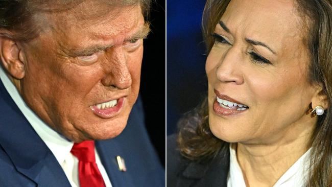 (COMBO) This combination of pictures created on September 10, 2024 shows former US President and Republican presidential candidate Donald Trump (L) and US Vice President and Democratic presidential candidate Kamala Harris participating in a presidential debate at the National Constitution Center in Philadelphia, Pennsylvania, on September 10, 2024. (Photo by SAUL LOEB / AFP)