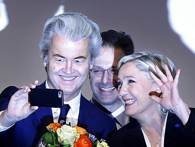 Marine Le Pen, who was close to Geert Wilders during his years in the wilderness, was effusive in her congratulations. Picture: AP