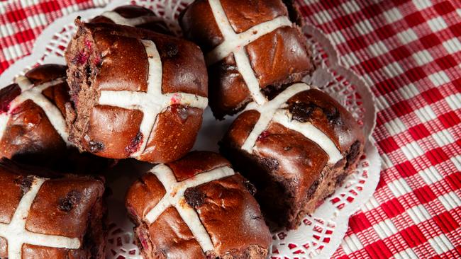 Coles and Arnott’s have teamed up for Wagon Wheels inspired hot cross buns. Picture Rebecca Michael.