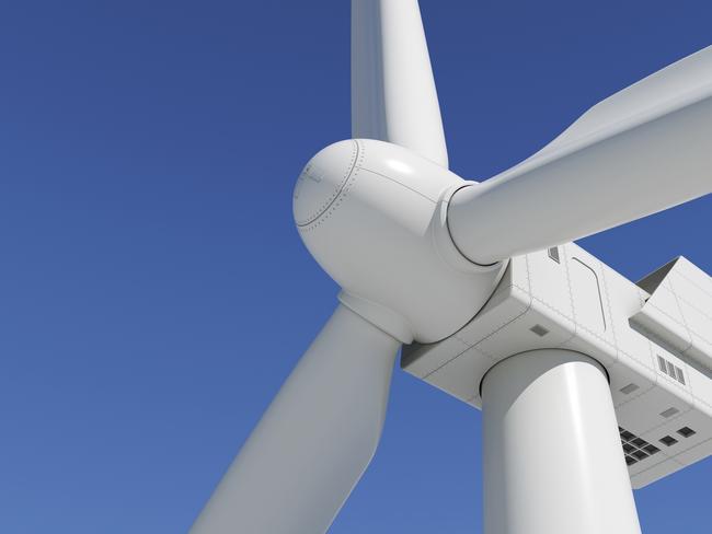 Industrial wind turbine on the sky background. Closeup 3d.