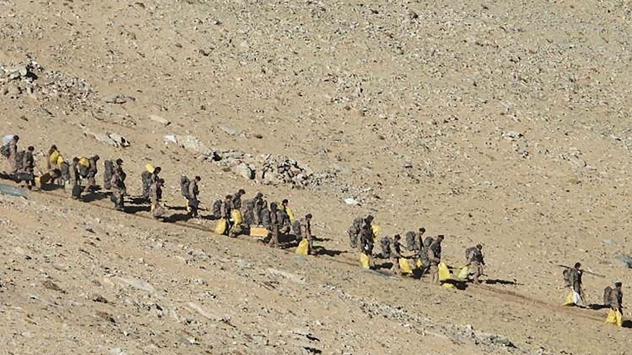 This photograph released by the Indian Army on February 16, 2021 shows People’s Liberation Army soldiers during military disengagement along the Line of Actual Control at the India-China border in Ladakh. Picture: Indian Ministry of Defence/AFP