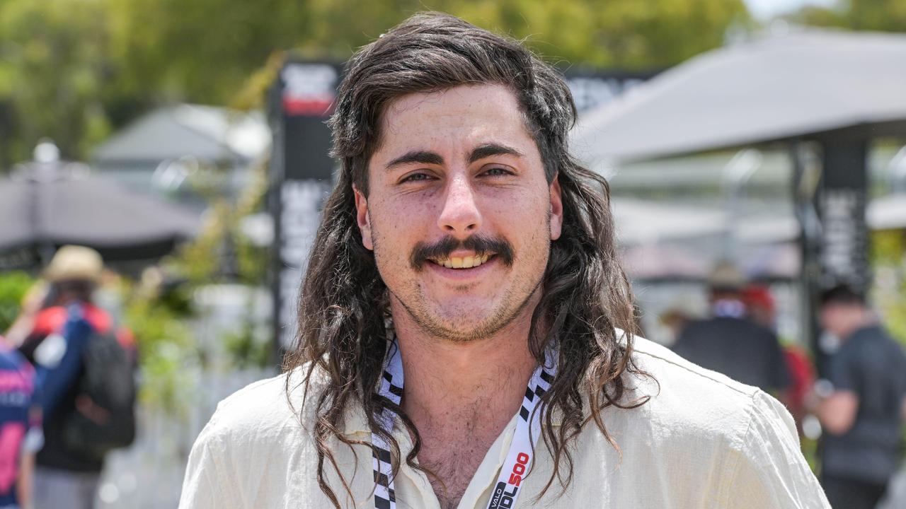 Port Adelaide footballer Lachie Jones vying for best mullet at the VALO Adelaide 500. Picture: Brenton Edwards