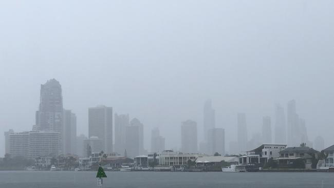 The Gold Coast looking very colourless with heavy rain. Photo: Glenn Hampson