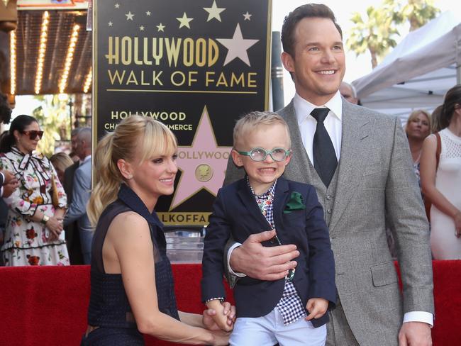 Anna Faris and Chris Pratt with their son Jack. Pratt has joined Hillsong Church. Picture: Getty Images