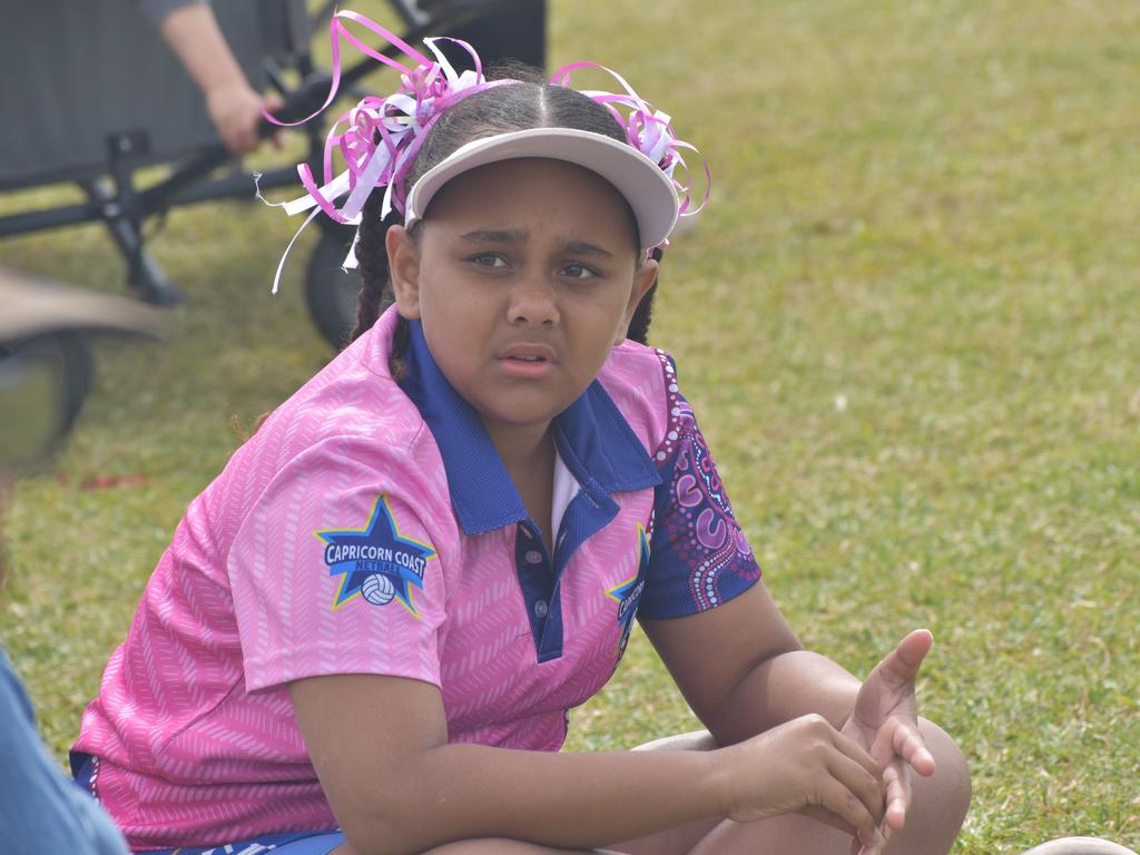 On court at the Cap Coast Junior Netball Carnival at the Barmaryee Multi Sports Precinct, Yeppoon, on August 11, 2024. Photo: Pam McKay