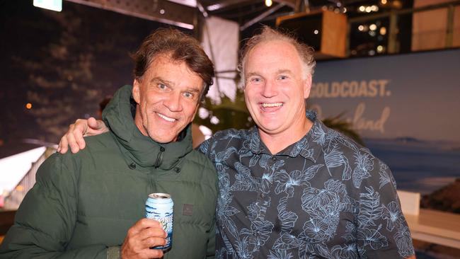 Renato Hickel and Andrew Stark at the WSL Gold Coast Pro 2025 after party at Burleigh Pavilion for Gold Coast at Large. Picture, Portia Large.