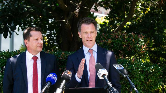 Premier Chris Minns with Planning Minister Paul Scully. The Premier has so far avoided any significant change to the planning Act. Picture: NewsWire / Gaye Gerard