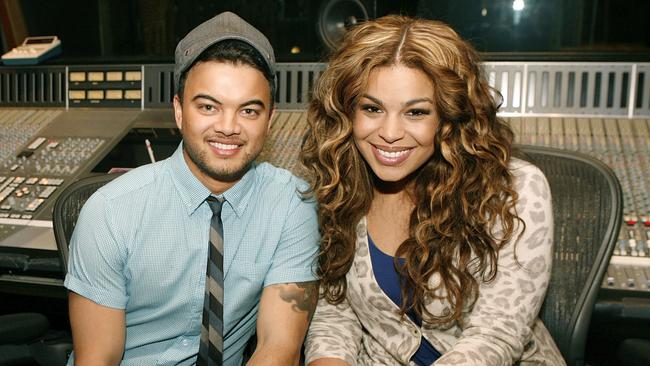 Australian Idol winner Guy Sebastian in a recording studio with American Idol, Jordin Sparks, in New York.
