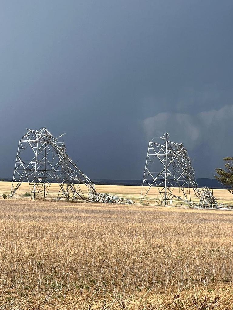 A total of six transmission towers went down to strong winds – these were in Anakie, just outside Melbourne. Picture: file image