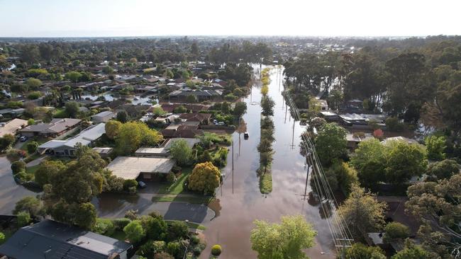 The flooding near Josh Rachele's house in Kialla, just outside Shepparton. Picture: Supplied