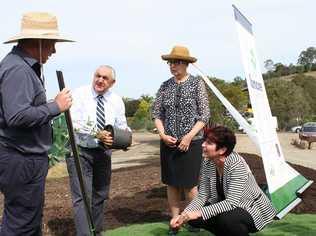 Lismore City Council waste operations coordinator (left) with Lismore MP Thomas George, Lismore Mayor Jenny Dowell, and NSW Environment Minister Robyn Parker. Picture: Hamish Broome