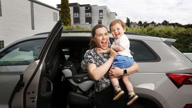 Zoe Yates with son Ellis Stedman 18 months.  RACT warning motorists not to leave kids in hot cars.  Picture: Nikki Davis-Jones