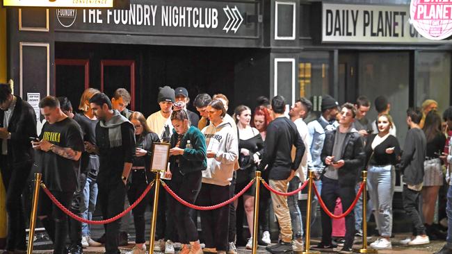 Big lines outside of Prohibition nightclub in Fortitude Valley on Friday night. Picture: John Gass)