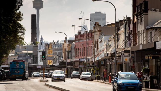 The proposed cycleway would halve the number of traffic lanes between Paddington Gates and Taylor Square. Picture: Julian Andrews.