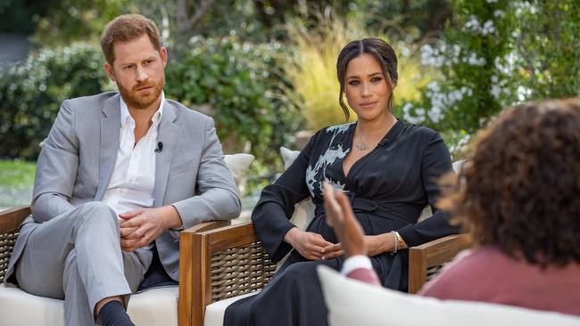 Harry and Meghan interviewed by Oprah Winfrey. Picture: Harpo Productions