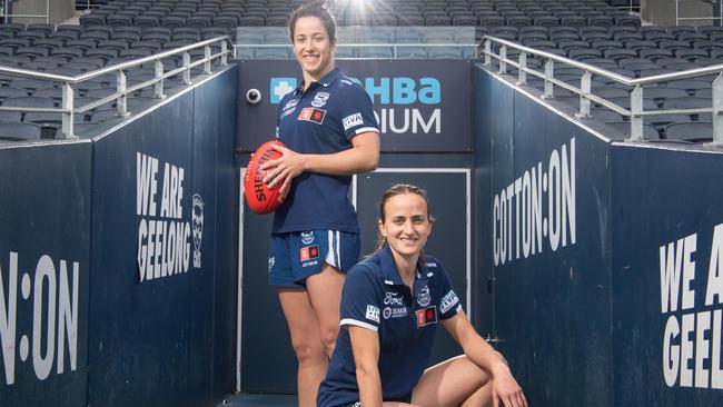 Jacqueline Parry and Chantel Emonson ahead of the semi-final against Melbourne. Picture: Brad Fleet