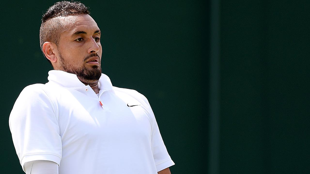 Nick Kyrgios reacts during his match against Jordon Thompson.
