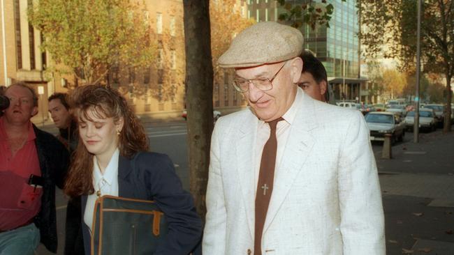 Gerald Ridsdale leaves the Melbourne Magistrates Court.