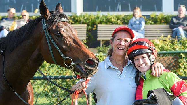 Trainer Donna Gaskin with Mikaela in May. Picture: Brett Holburt/Racing Photos/Getty