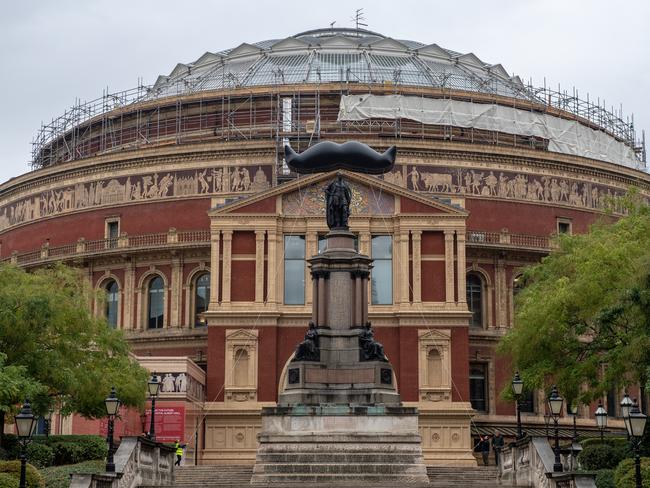 The Movember Foundation flies an inflatable moustache in front of the Royal Albert Hall in London. Picture: Getty