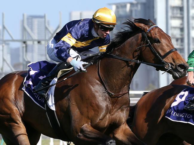 MELBOURNE, AUSTRALIA - DECEMBER 21: Jockey Jye McNeil riding Aktau wins Race 8, #LOVETHEHORSE Trophy during Melbourne Racing at Flemington Racecourse on December 21, 2019 in Melbourne, Australia. (Photo by George Salpigtidis/Getty Images)