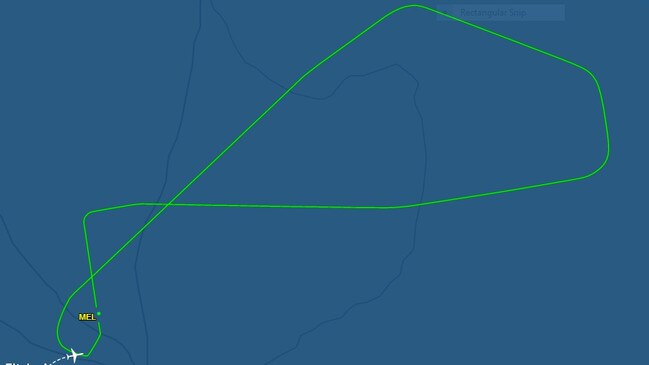 Qantas flight QF430 which turned back to Melbourne after an engine fault occurred shortly after takeoff. Picture: Flight Aware.