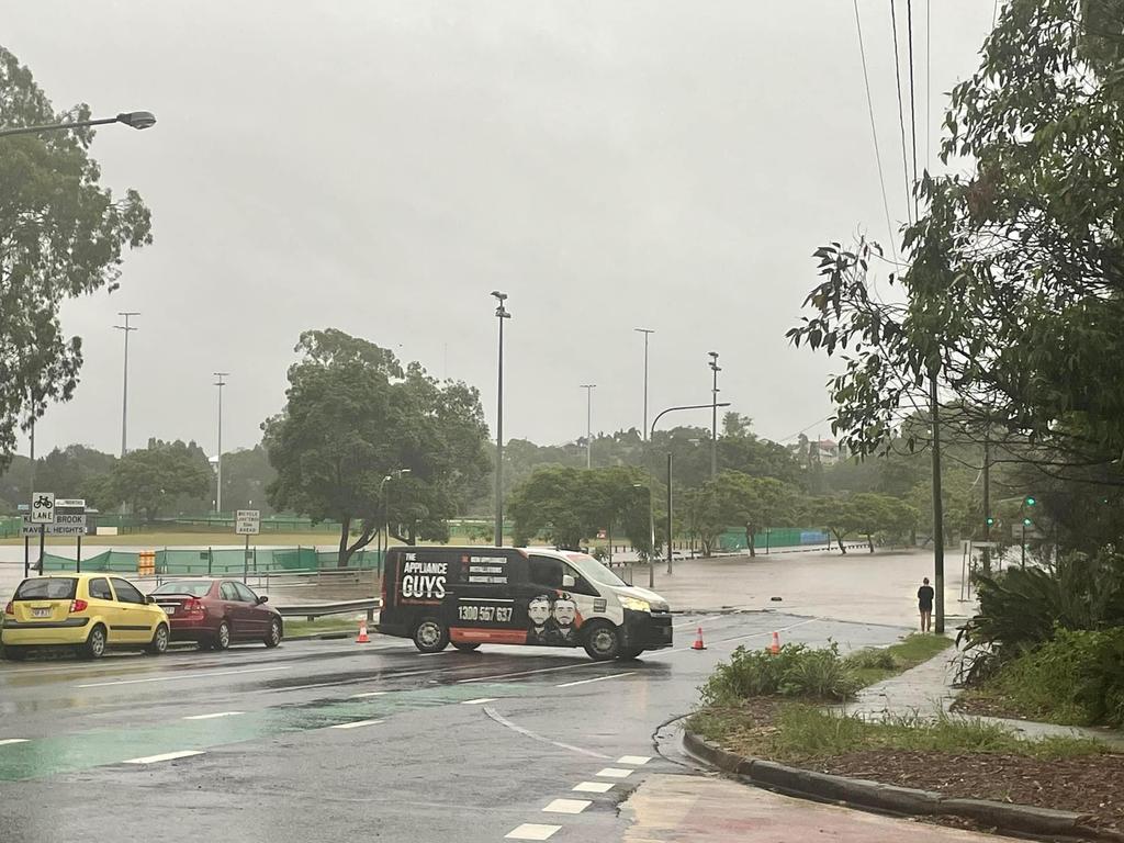 A road closure at Kedron Brook.