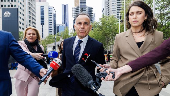 Victoria Liberal leader John Pesutto arrives at the Melbourne Federal Court as his defamation battle continues with Moira Deeming. Picture: NewsWire / Aaron Francis