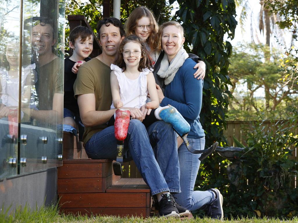 Mia Wilkinson at home with her family at Indooroopilly. Picture Lachie Millard