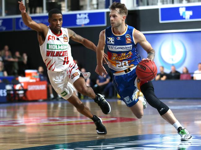 BRISBANE, AUSTRALIA - MAY 15: Nathan Sobey of the Bullets handles the ball during the round 18 NBL match between Brisbane Bullets and Perth Wildcats at Nissan Arena, on May 15, 2021, in Brisbane, Australia. (Photo by Jono Searle/Getty Images)