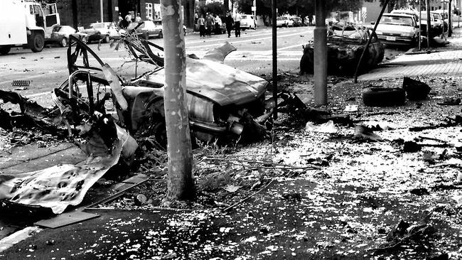 The scene of the Russell Street bombing, in which 21-year-old Constable Angela Taylor died.