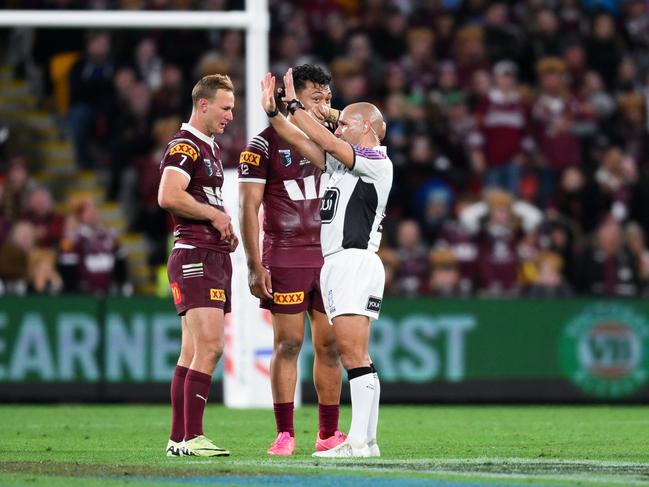 Jeremiah Nanai is sent to the bin in State of Origin III last year. Picture: NRL Photos