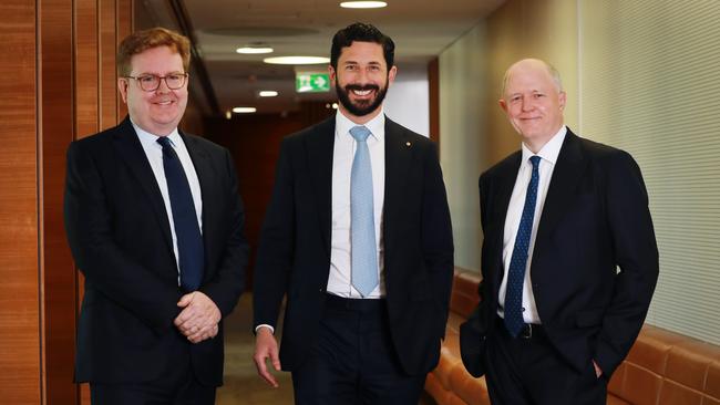 Credit Suisse Australia chief executive Richard Gibb with Ryan Stokes and Credit Suisse Australia managing director Shane Galligan. Picture: Jane Dempster/The Australian.