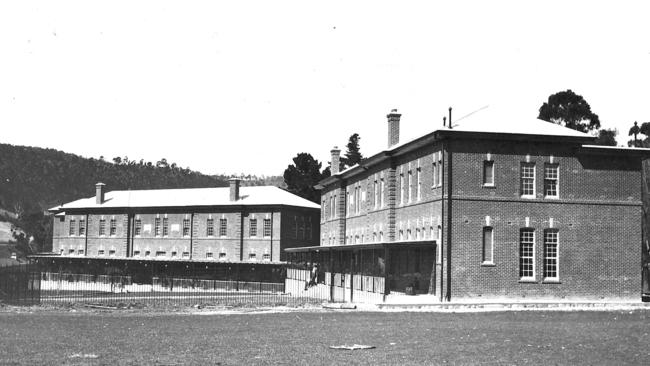 Historical image from 1937 of the then newly constructed Wards E (Esperance), left, and D (Derwent), at Willow Court in New Norfolk