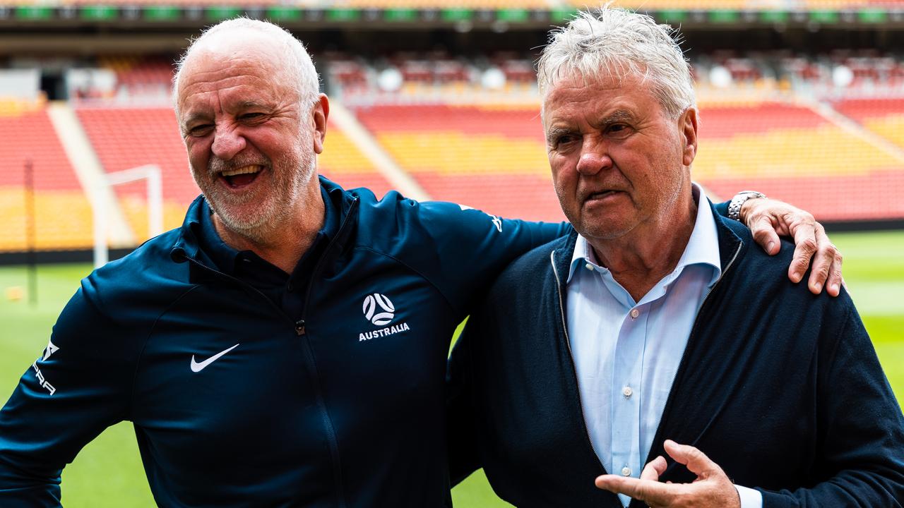 Current and former Socceroos managers Graham Arnold and Guus Hiddink. Picture: FFA