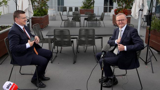 Albo sits down for a one on one interview with Sky News journalist Andrew Clennell. Picture: Toby Zerna