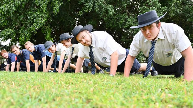 Peace Lutheran College Year 12 students Eddie Jaclyn, Caleb Simkins, Ben McDonald, Aiden McMullen, Caleb Maas and Joshua-Luca Moore have raised more than $5,000 already for the Movember Men’s Health Challenge. Picture: Emily Barker.