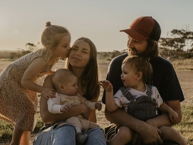 Dillon Schmaal, who died after a battle with depression, with his wife Louisa Schmaal and his children Oakley, Hunter and Tully. Picture: Supplied by family