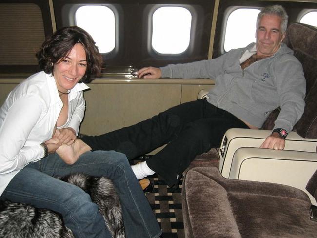 Ghislaine Maxwell and Jeffrey Epstein pictured in an undated photo on his private jet. Picture: AFP