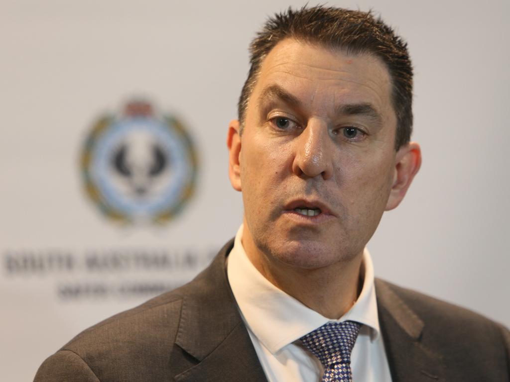 Serious and Organised Crime Branch Detective Chief Inspector Darren Fielke speaks to media at Police HQ about the arrests of six members of the Comanchero bikie gang. Picture NCA NewsWire / Emma Brasier