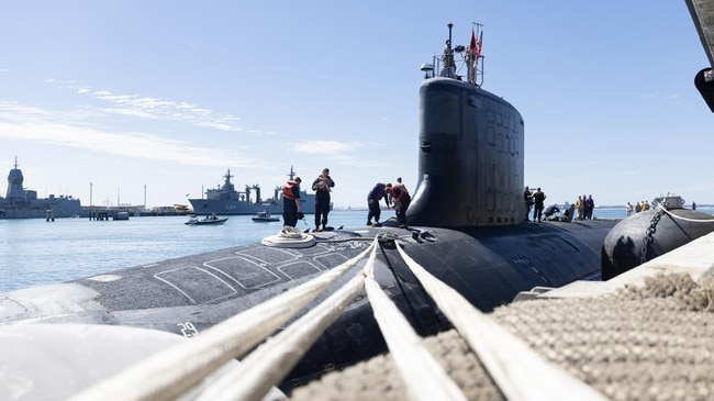 United States Navy Virginia-class submarine USS Minnesota alongside Fleet Base West in Western Australia.