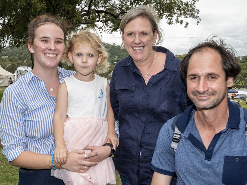 (from left) Kaitlyn Bradshaw, Lily Mulvena, Jane Mulvena and Curtis Mulvena at the Toowoomba Royal Show. Saturday, March 26, 2022. Picture: Nev Madsen.