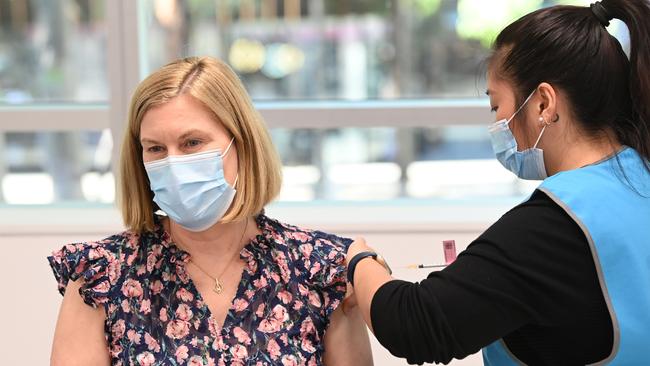 NSW chief health officer Dr Kerry Chant gets her second AstraZeneca vaccination. Picture: NCA NewsWire / Jeremy Piper