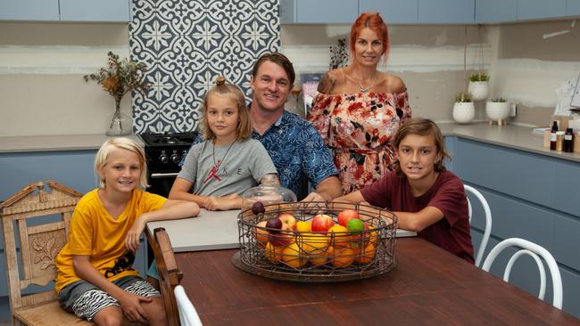 Renovator Luke Sugars with wife Carly and sons Hendrix, 11, Romeo, 9 and Phoenix, 13.