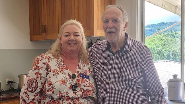 Hammond Care Regional Manager Jodi Peel with Roger Manby at his rebuilt home.