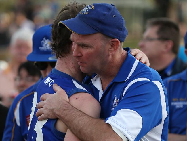 Garry Ramsay with Jack Langford after last year’s losing grand final. Picture: George Salpigtidis