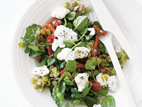 Split pea, watercress and goat's curd salad.