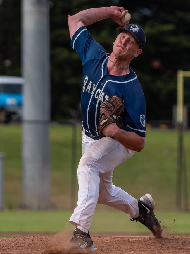 Hayden Peoples pitches for the Baycats. Picture: Jackson Geall.