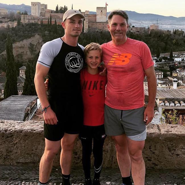 Richard Marles with son Sam by his first wife Lisa Neville and one of his three children with his second wife Rachel Schutze. Picture: Supplied