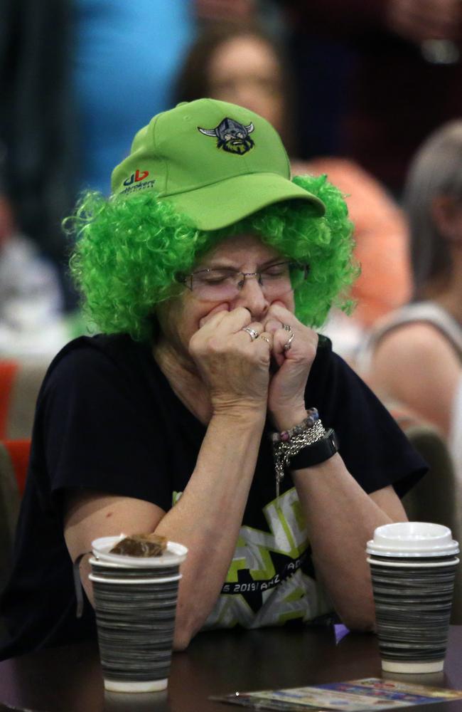 Gutted ... Canberra Raiders fan Ros Wilkinson, 62, after the Roosters won the 2019 grand-final. Picture: Gary Ramage